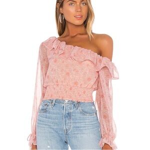NWT Lovers + Friends Juliette Off Shoulder Crop Top in Pink Gabriela Floral  XS